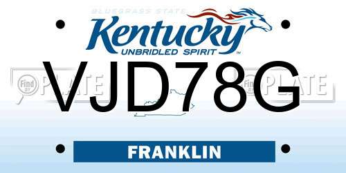 VJD78G Kentucky License Plate