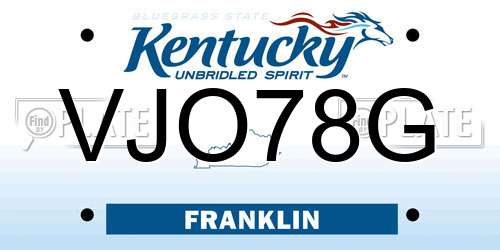VJO78G Kentucky License Plate