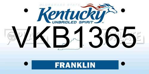 VKB1365 Kentucky License Plate