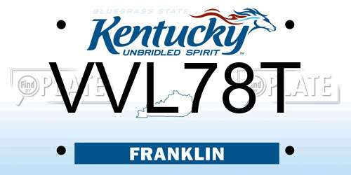 VVL78T Kentucky License Plate