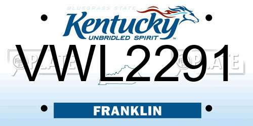 VWL2291 Kentucky License Plate