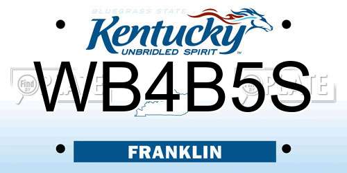 WB4B5S Kentucky License Plate