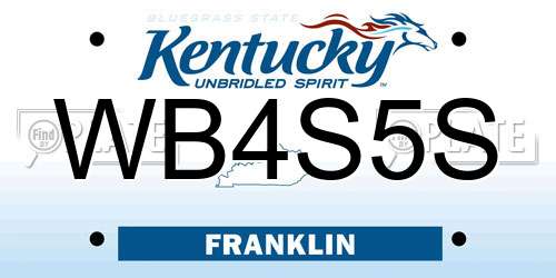WB4S5S Kentucky License Plate