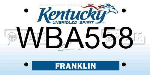 WBA558 Kentucky License Plate