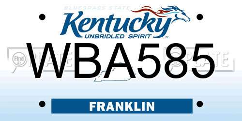 WBA585 Kentucky License Plate