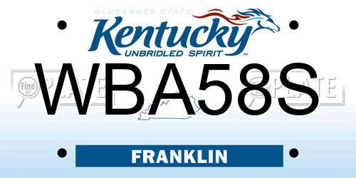 WBA58S Kentucky License Plate