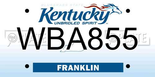 WBA855 Kentucky License Plate