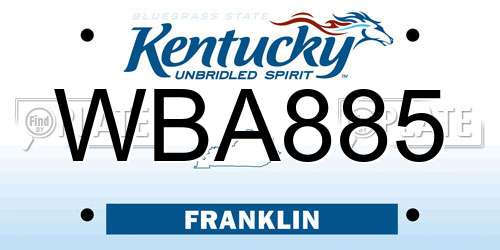 WBA885 Kentucky License Plate