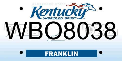 WBO8038 Kentucky License Plate