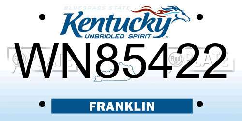 WN85422 Kentucky License Plate