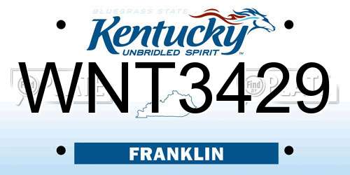 WNT3429 Kentucky License Plate