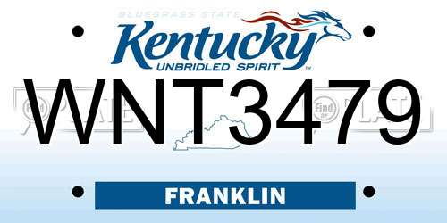 WNT3479 Kentucky License Plate