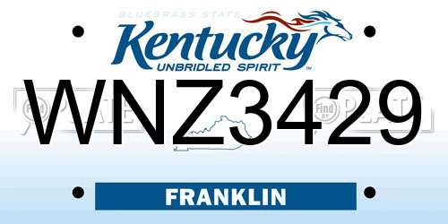 WNZ3429 Kentucky License Plate