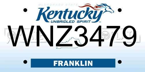 WNZ3479 Kentucky License Plate