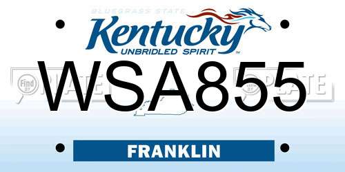 WSA855 Kentucky License Plate