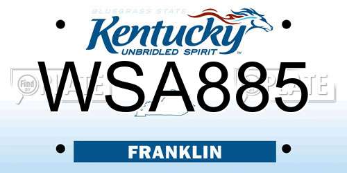 WSA885 Kentucky License Plate