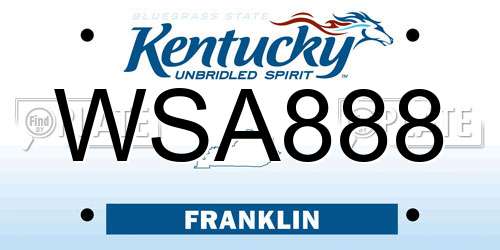 WSA888 Kentucky License Plate