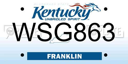 WSG863 Kentucky License Plate