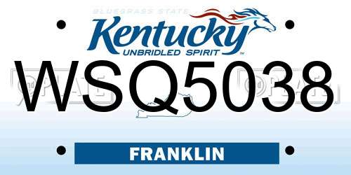 WSQ5038 Kentucky License Plate