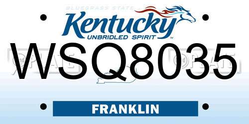 WSQ8035 Kentucky License Plate