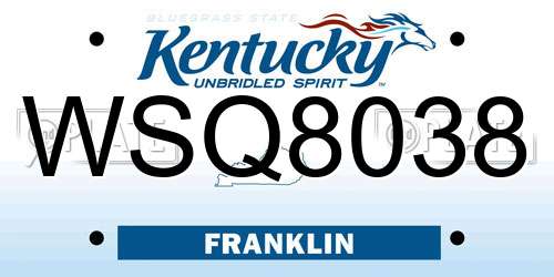 WSQ8038 Kentucky License Plate