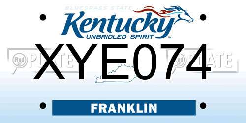 XYE074 Kentucky License Plate