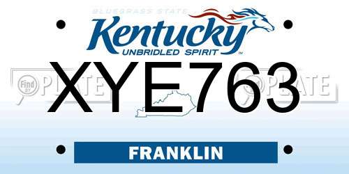 XYE763 Kentucky License Plate