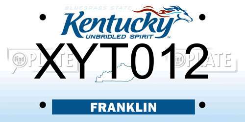 XYT012 Kentucky License Plate