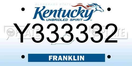 Y333332 Kentucky License Plate