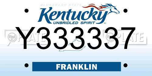Y333337 Kentucky License Plate