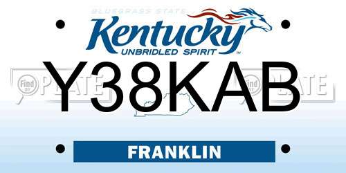 Y38KAB Kentucky License Plate
