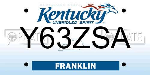 Y63ZSA Kentucky License Plate