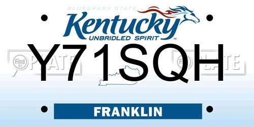 Y71SQH Kentucky License Plate