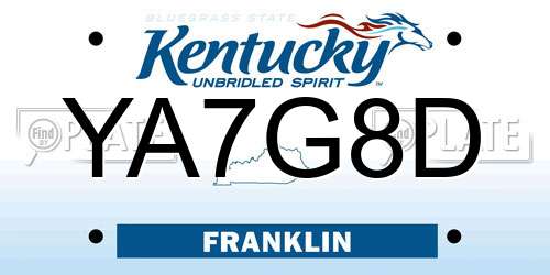 YA7G8D Kentucky License Plate
