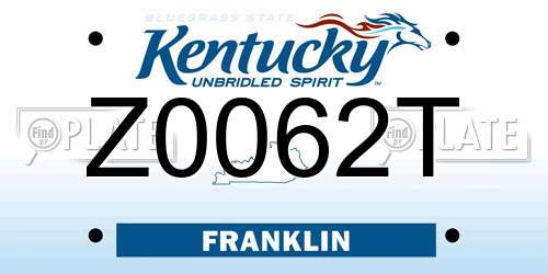 Z0062T Kentucky License Plate