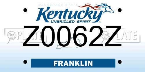 Z0062Z Kentucky License Plate