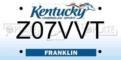 Z07VVT Kentucky License Plate