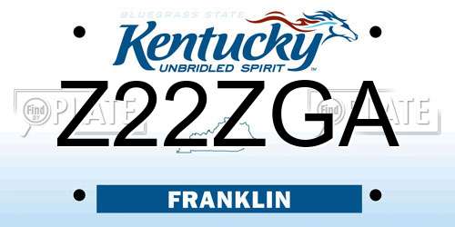 Z22ZGA Kentucky License Plate