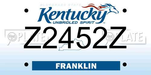 Z2452Z Kentucky License Plate