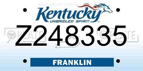 Z248335 Kentucky License Plate
