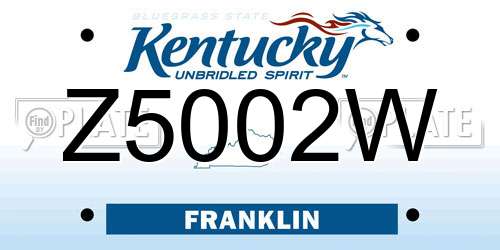 Z5002W Kentucky License Plate