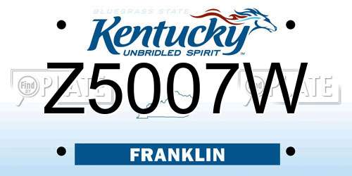 Z5007W Kentucky License Plate