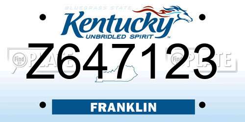 Z647123 Kentucky License Plate