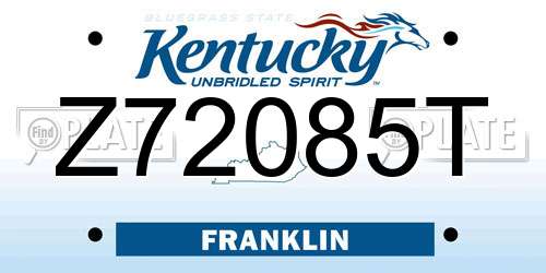 Z72085T Kentucky License Plate