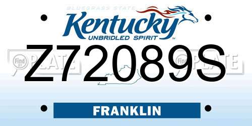 Z72089S Kentucky License Plate