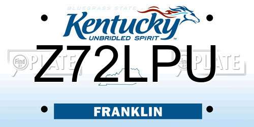 Z72LPU Kentucky License Plate
