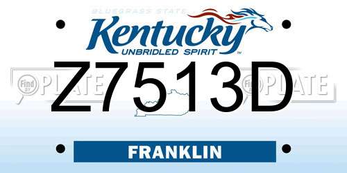 Z7513D Kentucky License Plate