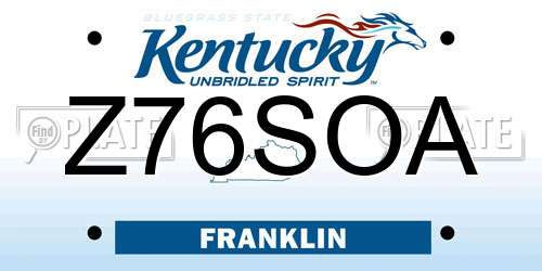 Z76SOA Kentucky License Plate