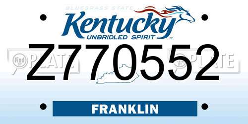 Z770552 Kentucky License Plate