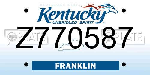 Z770587 Kentucky License Plate